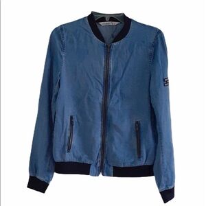 Zara Basic Chambray Denim Zip-Up Bomber Jacket Size S